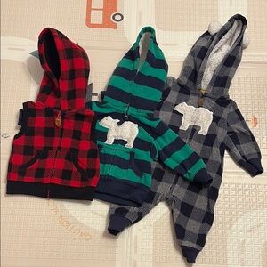 Carter's Kids' Bear Hoodie Set - Red, Green, and Gray